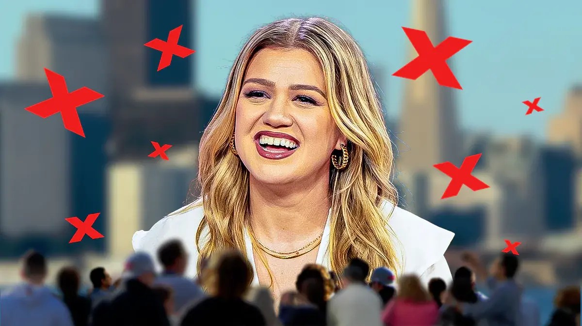 Kelly Clarkson with Xs around her.