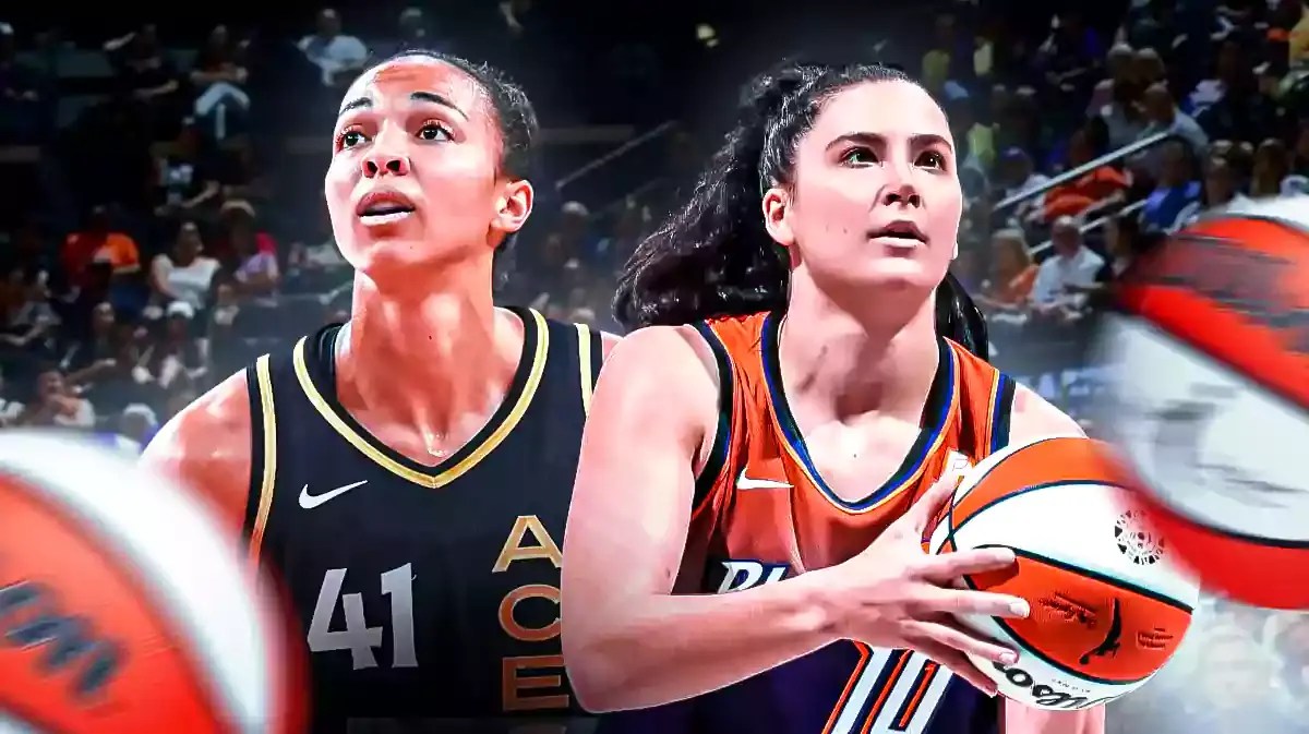 Las Vegas Aces players Kiah Stokes and Megan Gustafson