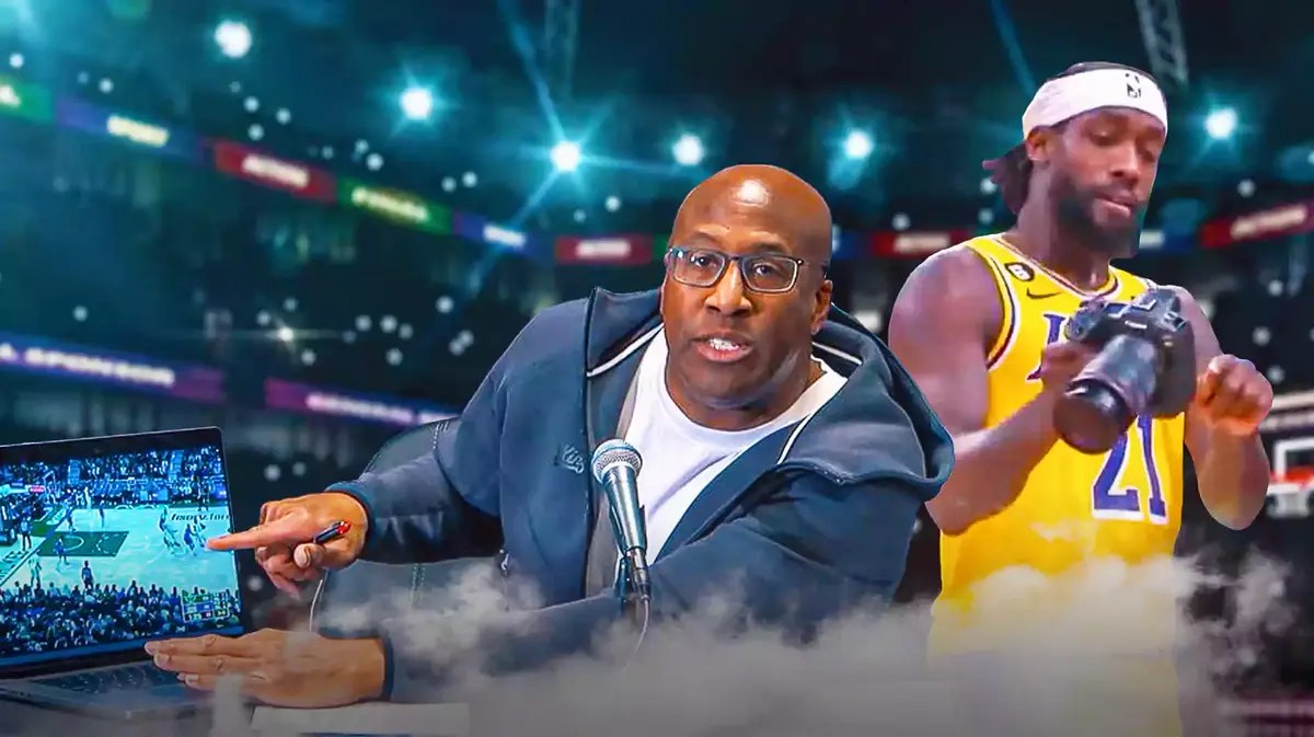 Sacramento Kings head coach Mike Brown with laptop beside Patrick Beverley with camera