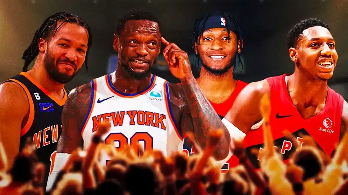 Knicks' Jalen Brunson and Julius Randle and Raptors' Immanuel Quickley and RJ Barrett