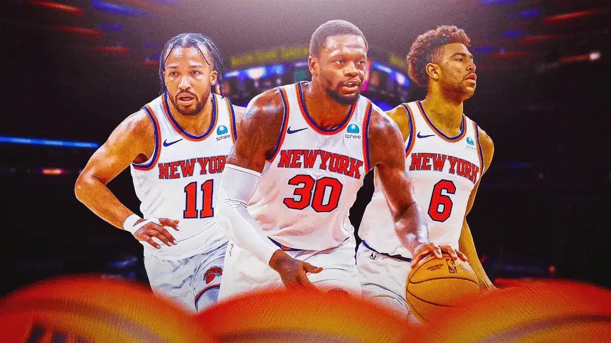 Photo: Julius Randle, Jalen Brunson, Quentin Grimes all in action in Knicks jerseys