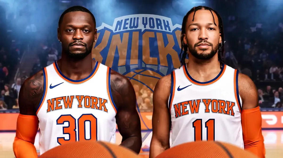 Julius Randle and Jalen Brunson both with New York Knicks jerseys