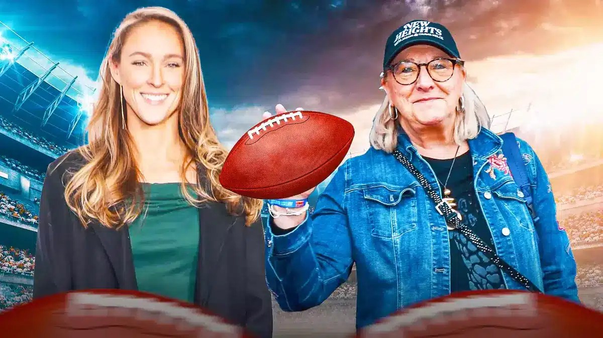 Kylie Kelce and Donna Kelce with a football
