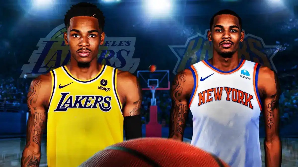 Hawks guard Dejounte Murray in Lakers and Knicks jerseys