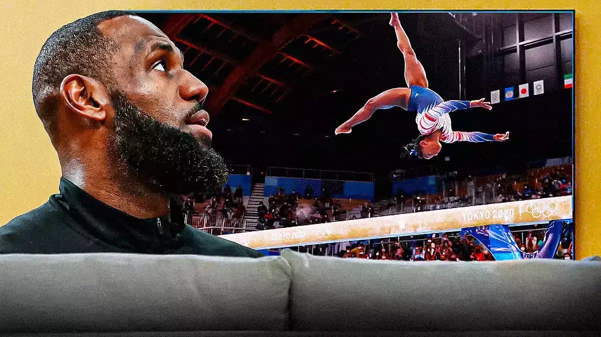 Lakers star LeBron James studying Simone Biles tape