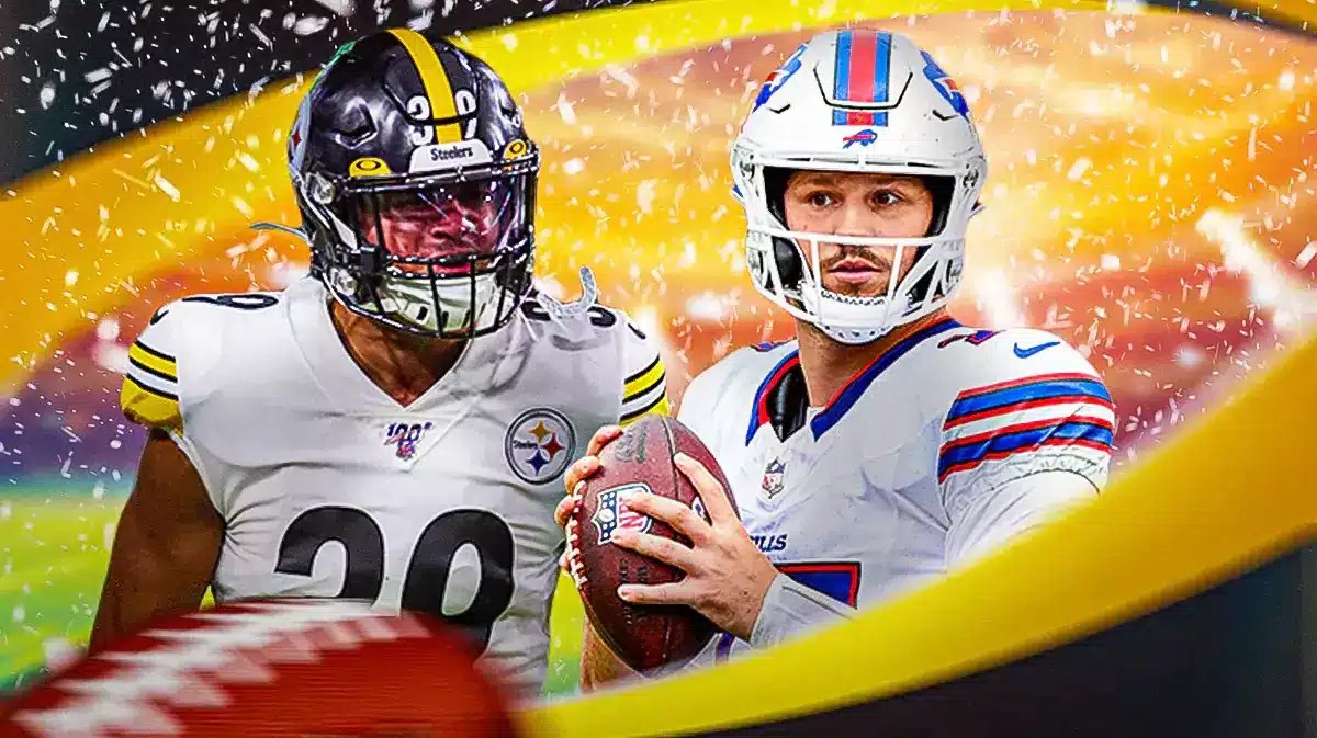 Steelers Minkah Fitzpatrick and Bills Josh Allen in snow