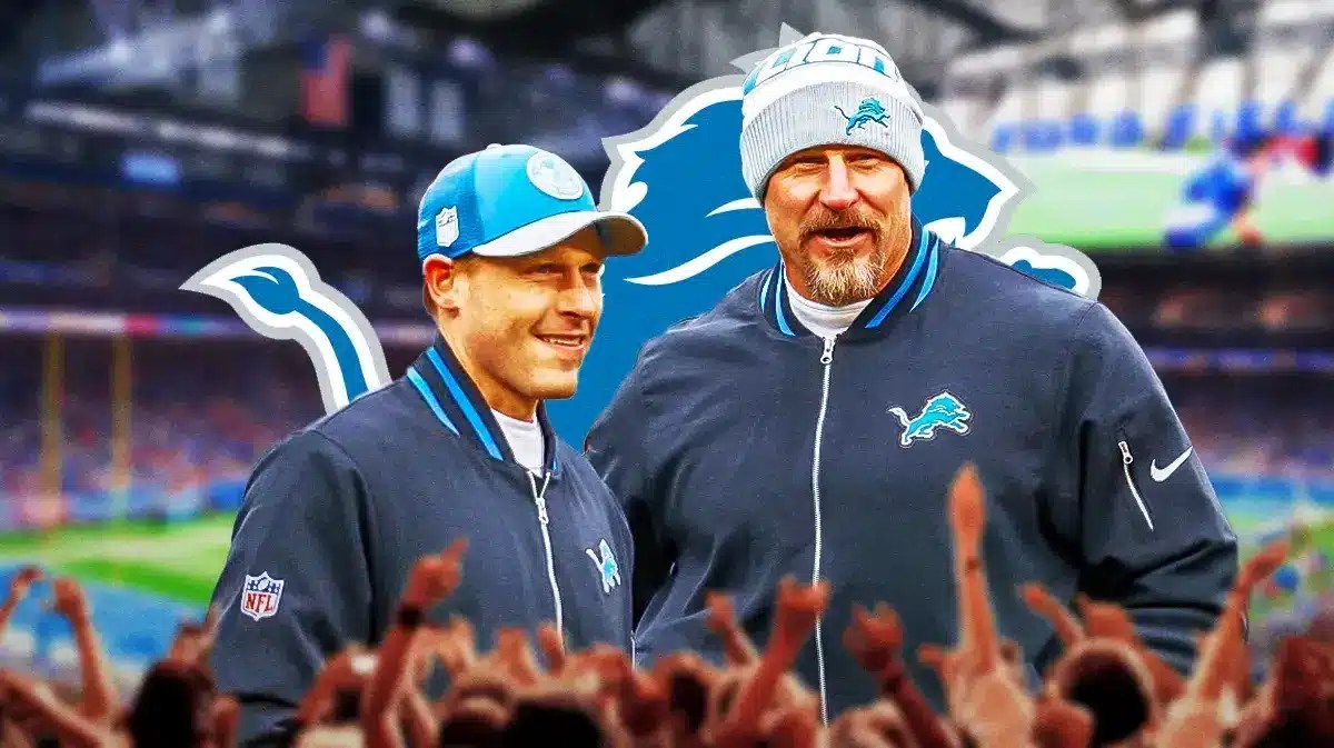 Lions coach Dan Campbell looking at Ben Johnson