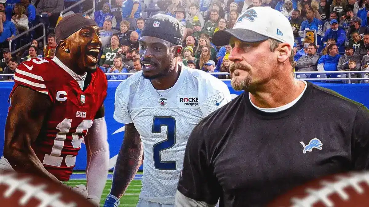 Deebo Samuel with Loins' C.J. Gardner Johnson and Dan Campbell