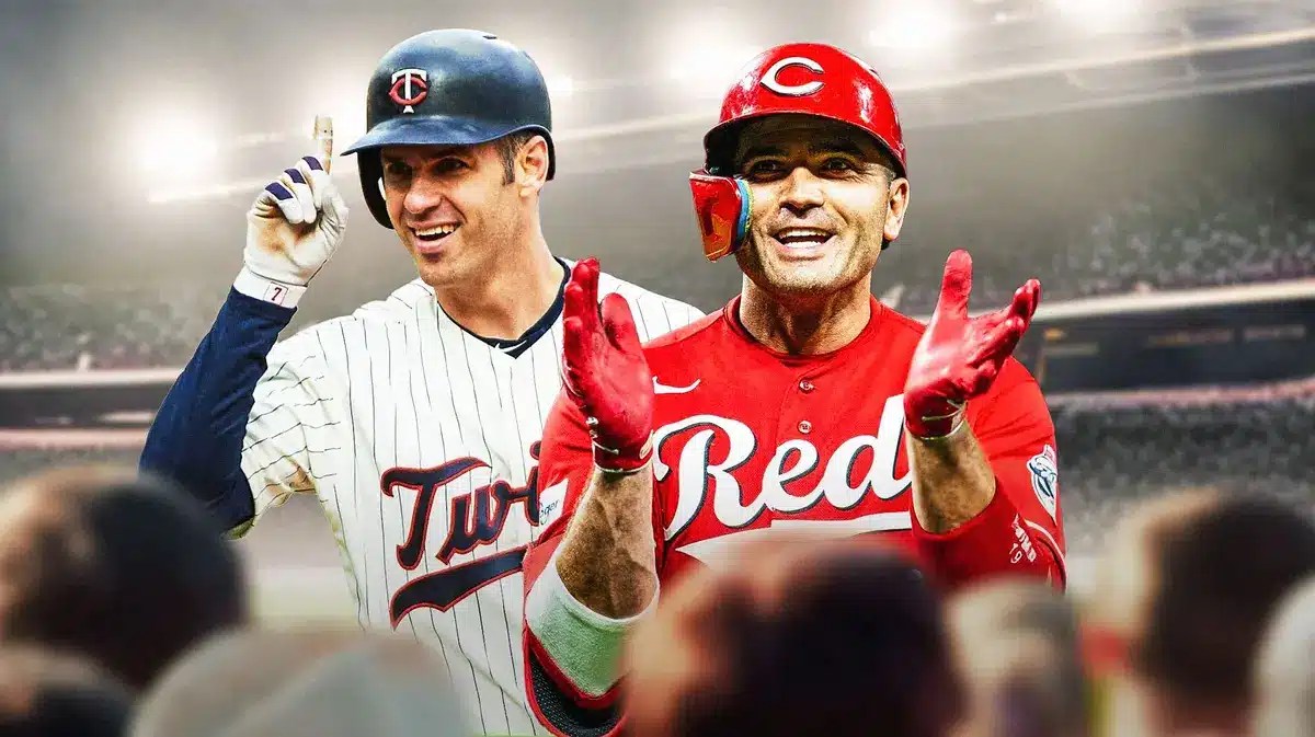 Joey Votto (Reds) and Joe Mauer (Twins) both looking happy