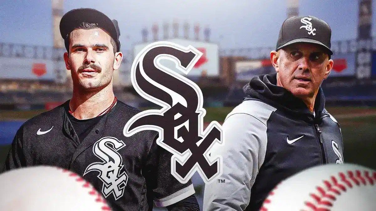 Dylan Cease standing next to Pedro Grifol. Background is Guaranteed Rate Stadium, thanks