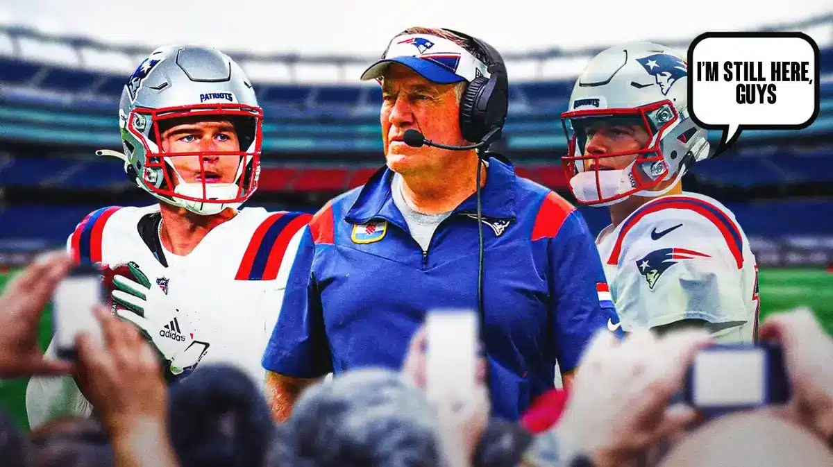 New England Patriots coach Bill Belichick with two of his quarterbacks, Mac Jones and Bailey Zappe