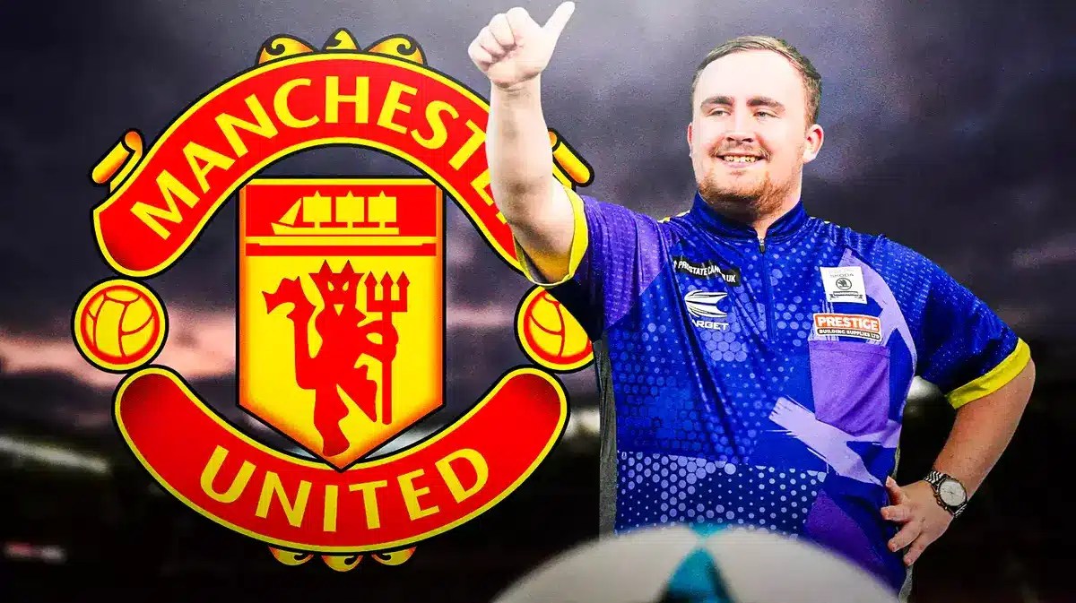 Luke Littler saying: 'We can win' next to the Manchester United logo