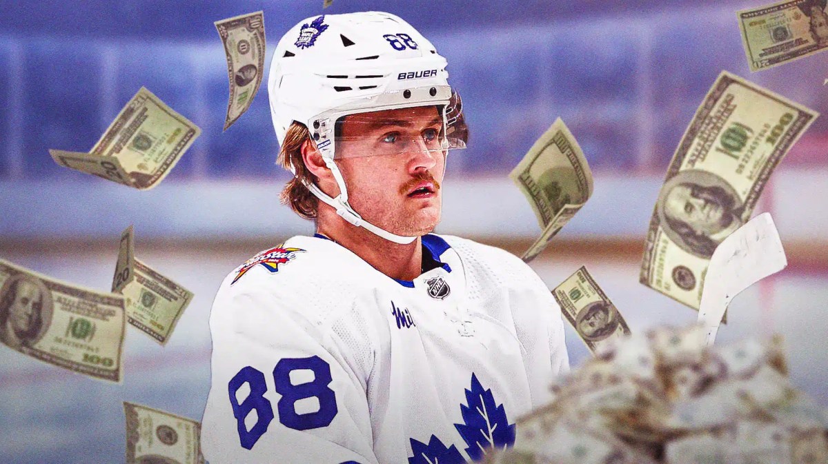 Maple Leafs right wing William Nylander surrounded by money.