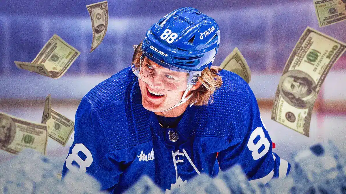 Maple Leafs' William Nylander with money raining down around him. Have him smiling.