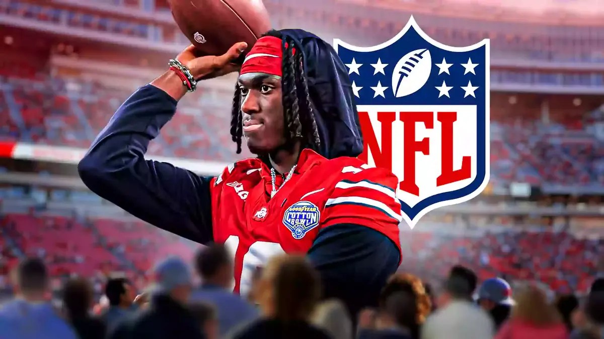 Ohio State WR Marvin Harrison Jr. with an NFL logo next to him