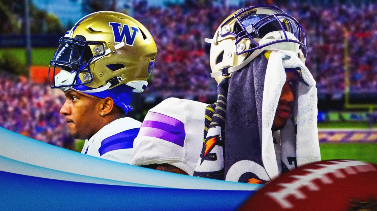 Washington football quarterback Michael Penix Jr. looking somber.