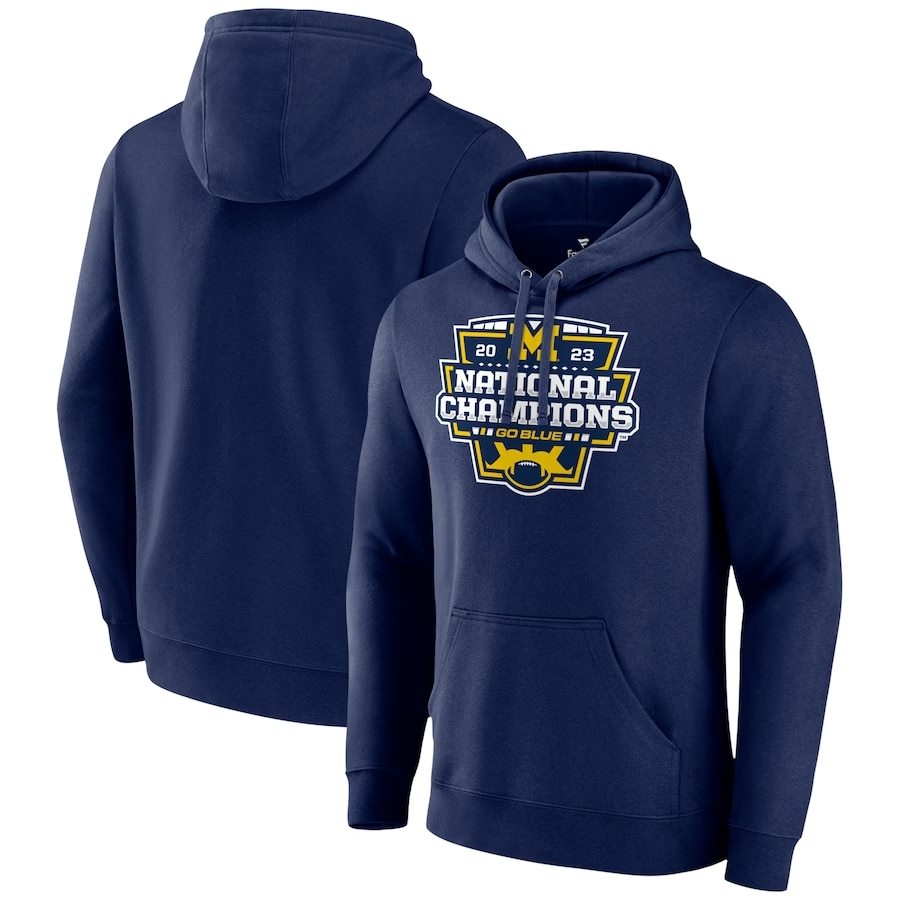 Michigan Wolverines Fanatics Branded College Football Playoff 2023 National Champions Logo Pullover Hoodie - Navy