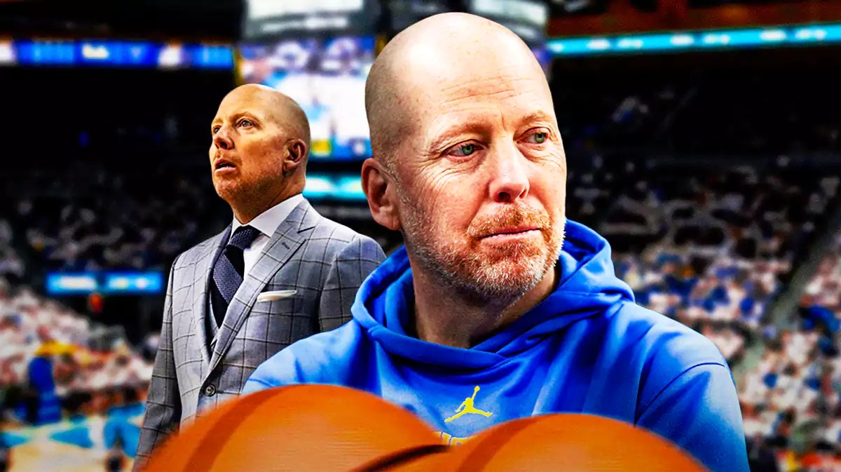 UCLA basketball, Bruins, Mick Cronin, Mick Cronin UCLA, Mick Cronin rumors, Mick Cronin with UCLA basketball arena in the background