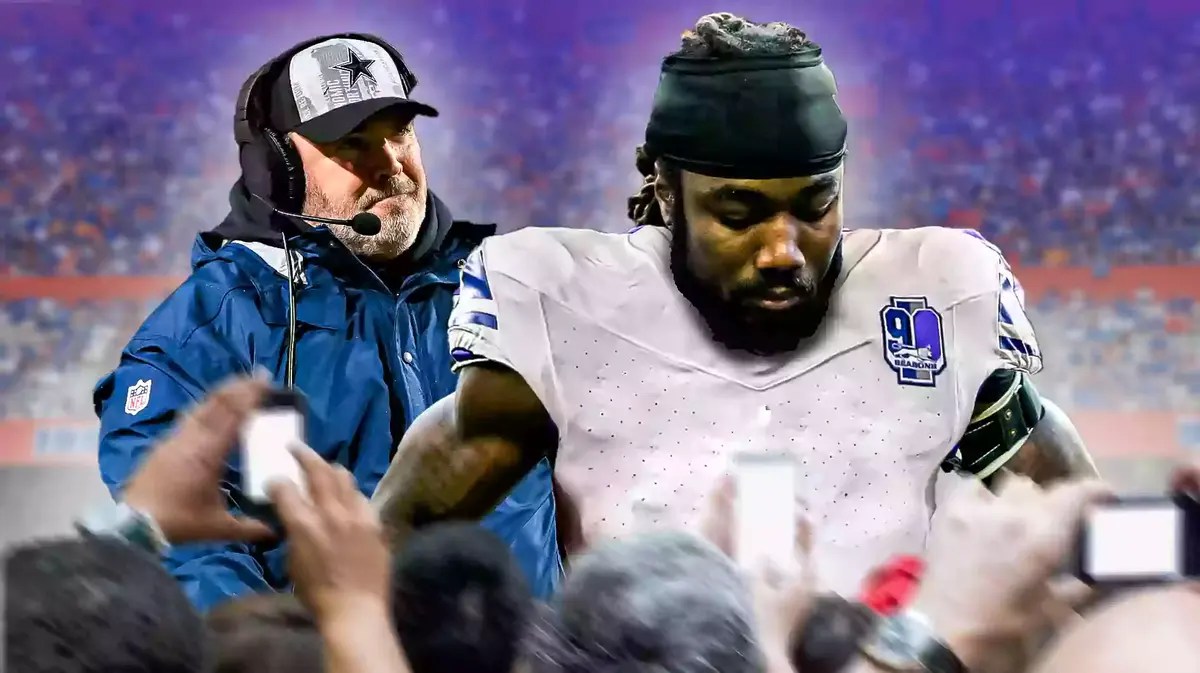 Mike McCarthy smiling next to Dalvin Cook. Place Cook in a Cowboys uniform.