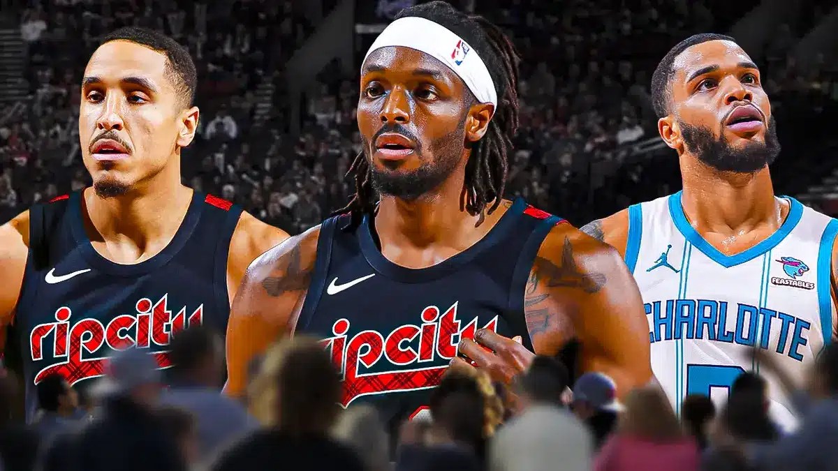 Blazers Malcolm Brogdon and Jerami Grant with Hornets Miles Bridges