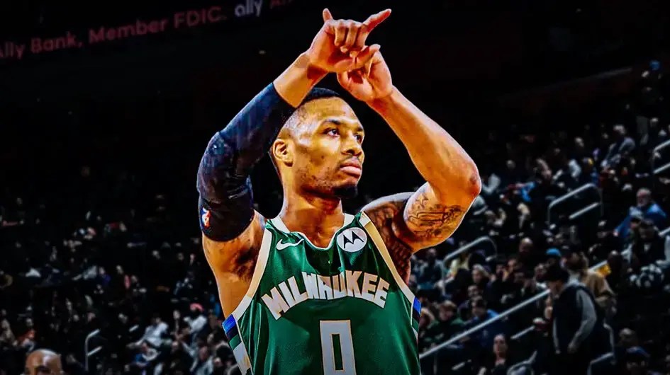 Damian Lillard of the Bucks doing the Dame Time celebration