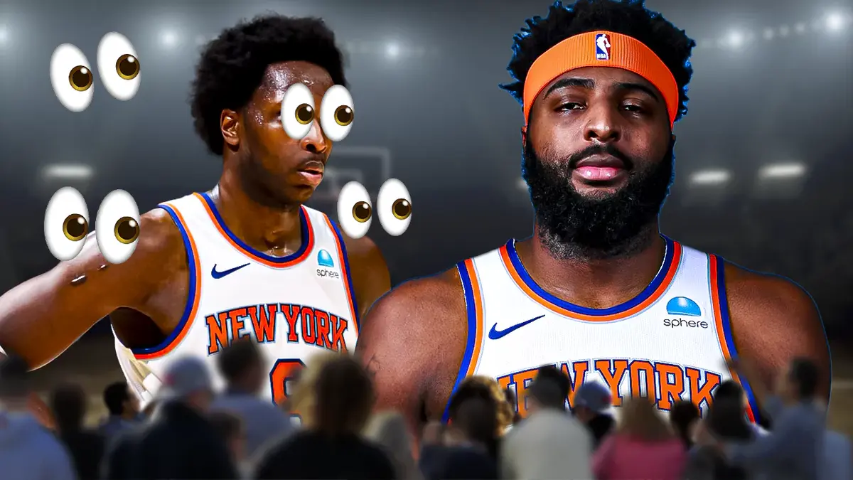 OG Anunoby with eyeball emojis looking at Mitchell Robinson