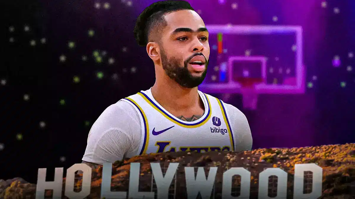 D'Angelo Russell with Hollywood sign [NBA trade deadline]