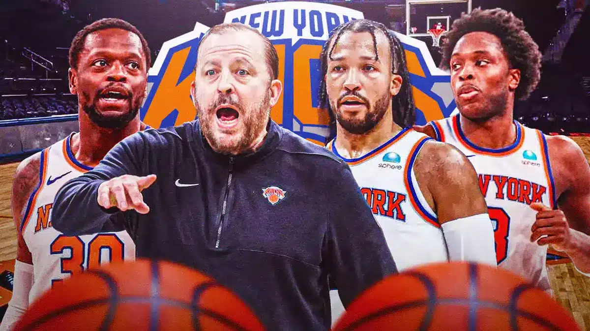 Knicks' Tom Thibodeau with Julius Randle, Jalen Brunson, and OG Anunoby