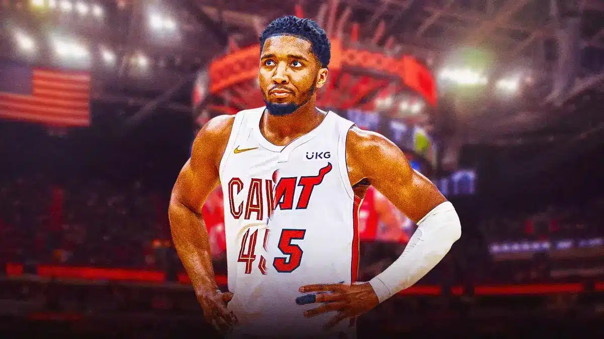Donovan Mitchell in split of Cavs and Heat jerseys