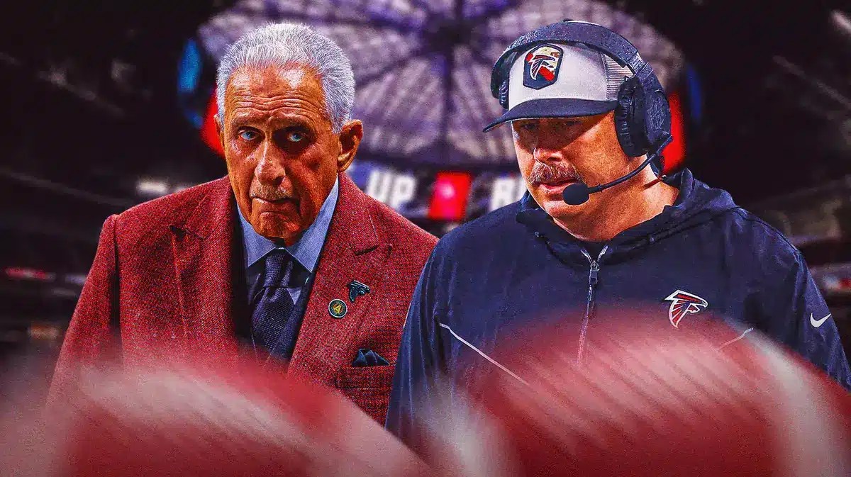 Falcons owner Arthur Blank looking menacingly at Arthur Smith