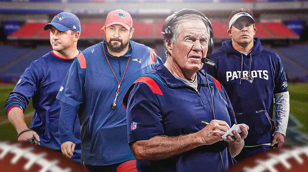 Bill Belichick with former assistant coaches Josh McDaniels, Joe Judge, and Matt Patricia