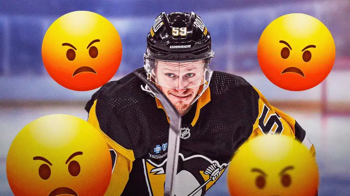 Jake Guentzel with angry emojis around him