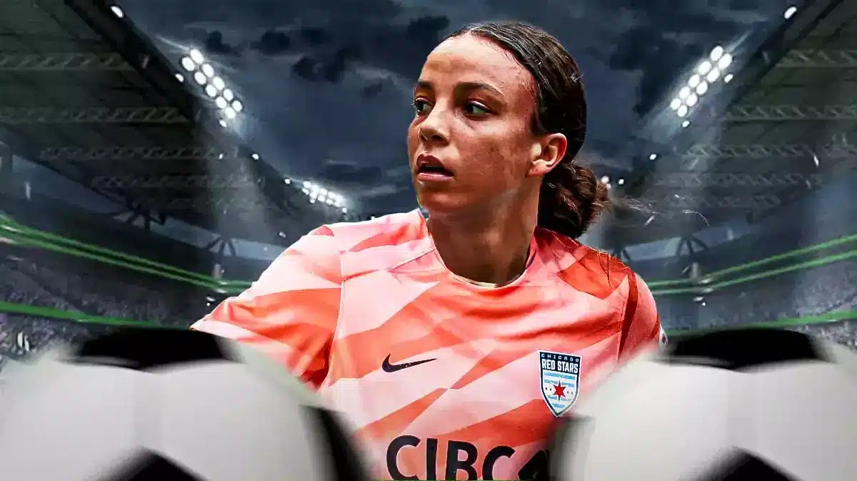 Graphic - USWNT soccer player Mallory Swanso in a Chicago Red Stars jersey