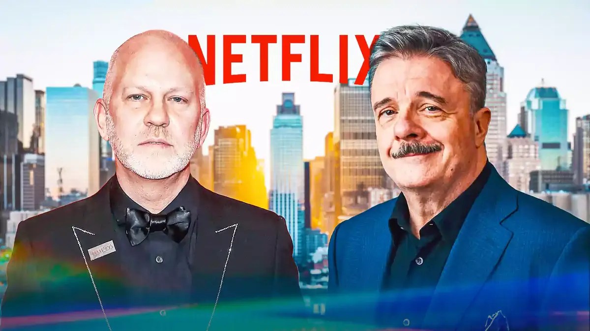 Ryan Murphy and Nathan Lane; Netflix logo in the background.
