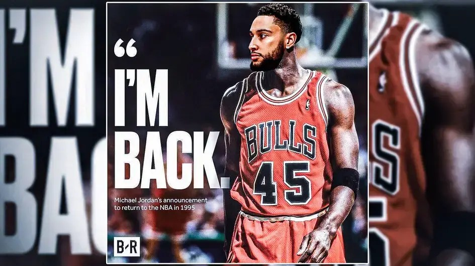 Nets' Ben Simmons as Michael Jordan in the “I’m back” quote card