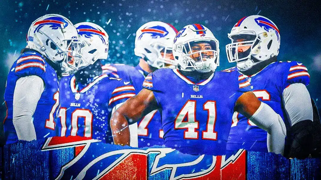 Bills players in the snow.