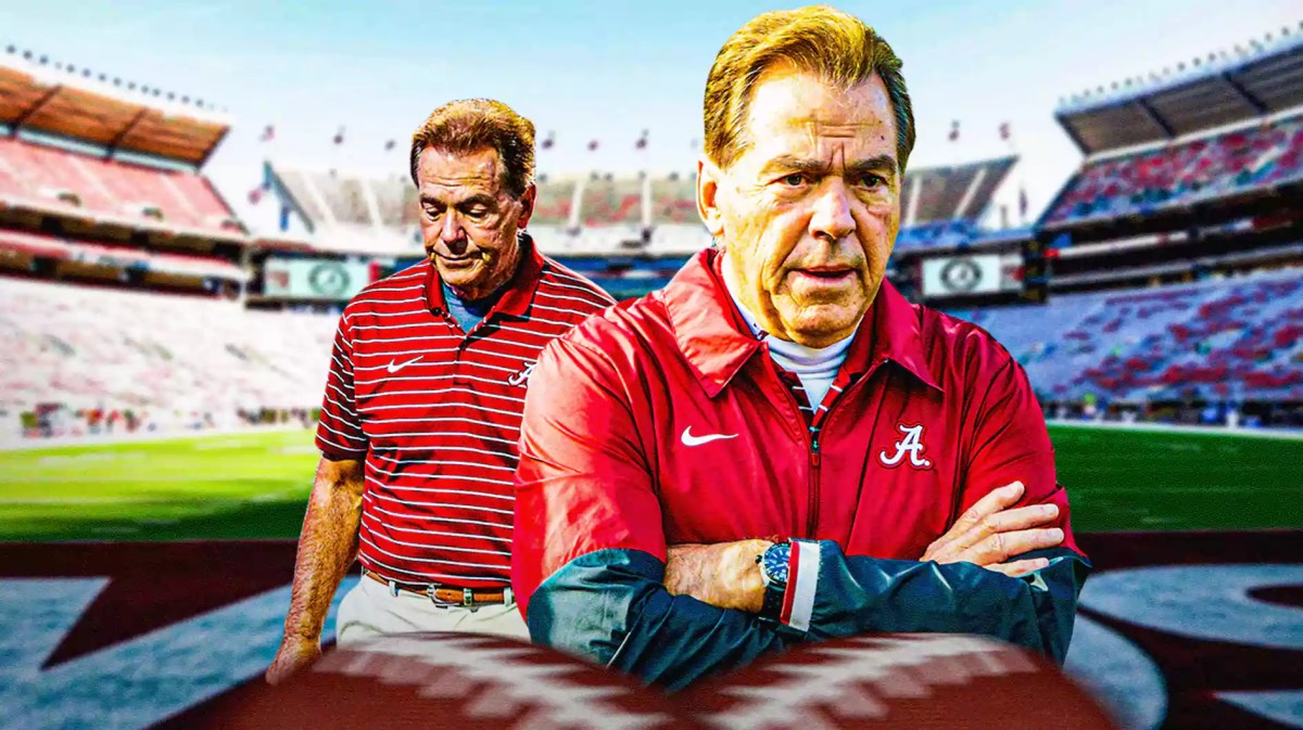 Alabama football coach Nick Saban looking somber.