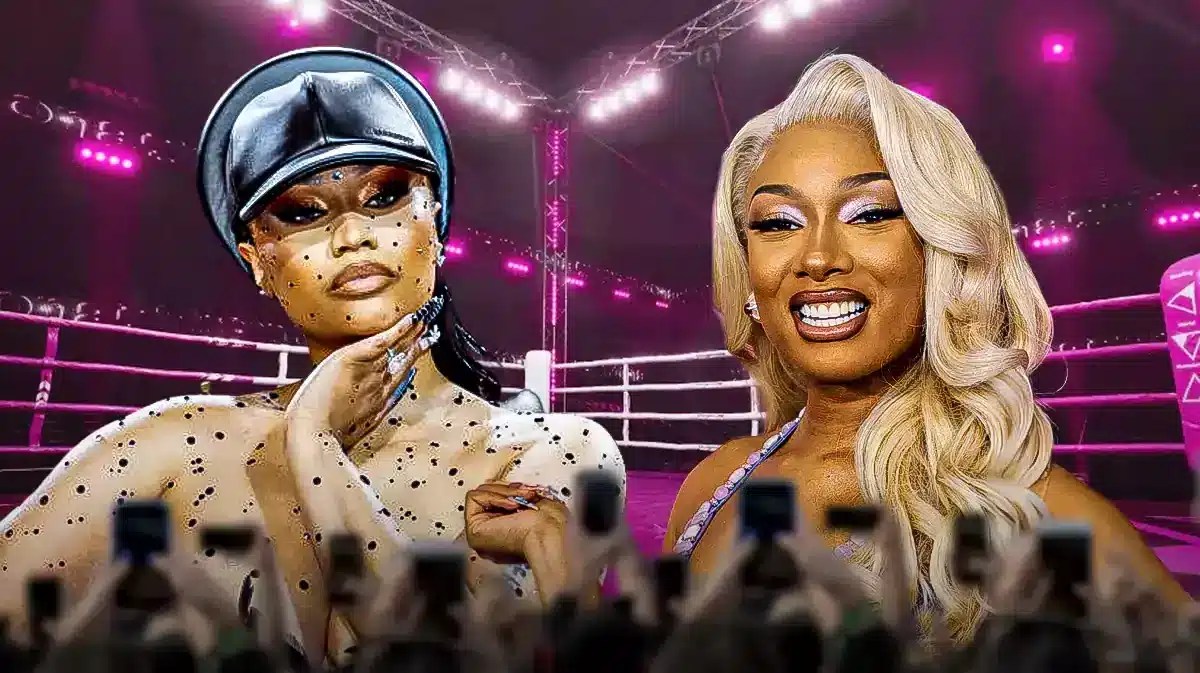 Nicki Minaj and Megan Thee Stallion; background: boxing ring
