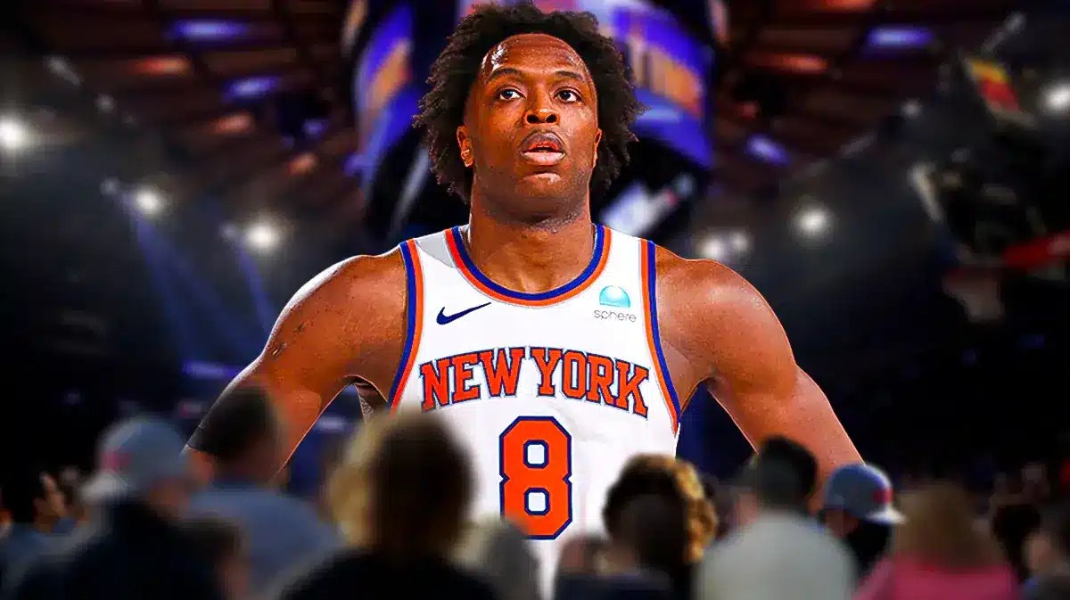 Former Raptors forward OG Anunoby reflecting in a Knicks jersey after his trade