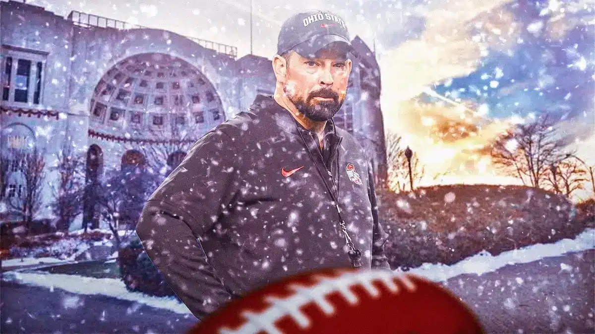 Ohio State coach Ryan Day outside of Buckeye Stadium