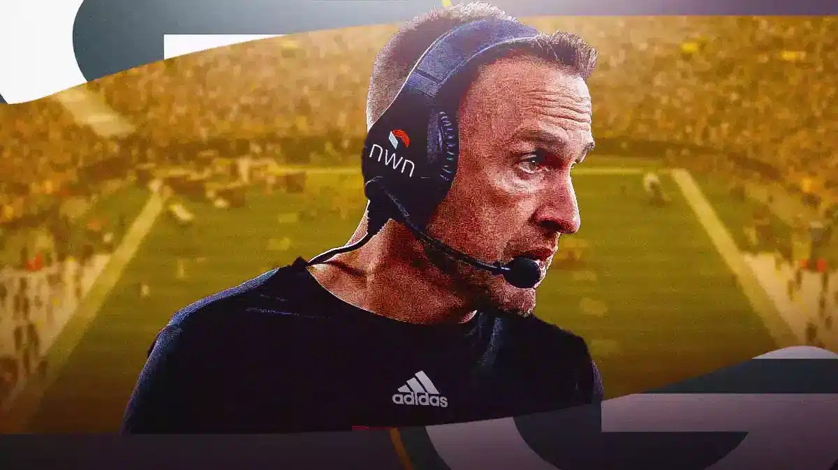 Boston College's Jeff Hafley coaches in front of the Packers' stadium, Jordan Love stands on the sidelines during NFC competition in the background