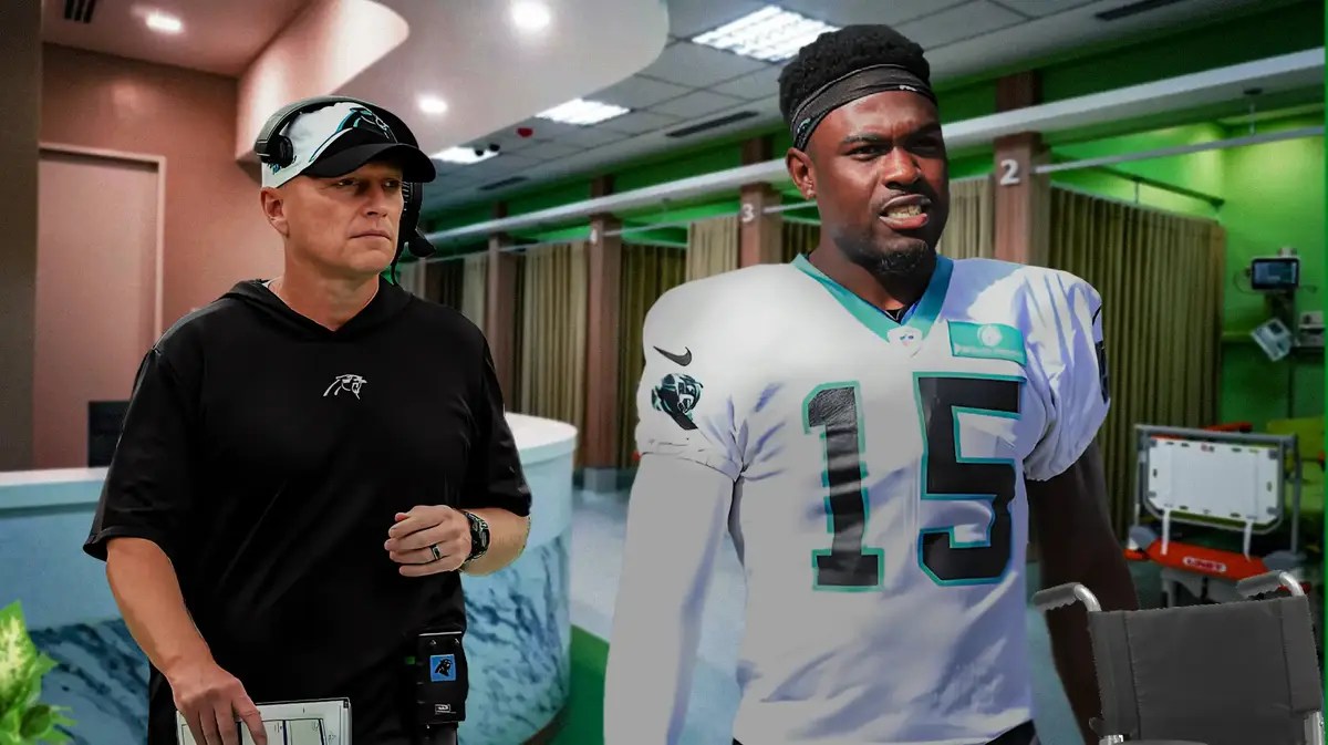 Panthers Bryce Young coach Chris Tabor and Jonathan Mingo before Buccaneers game