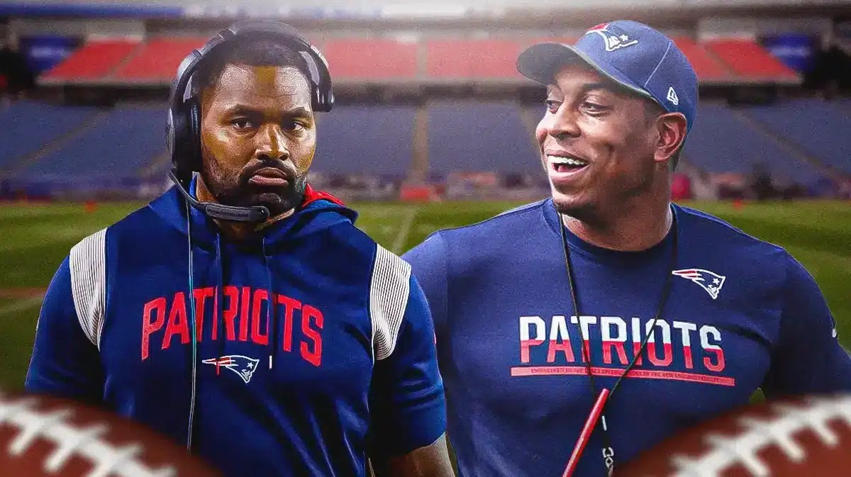 New England Patriots head coach Jerod Mayo with new defensive coordinator DeMarcus Covington