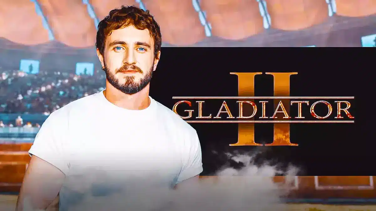 Paul Mescal and the placeholder poster for Gladiator 2