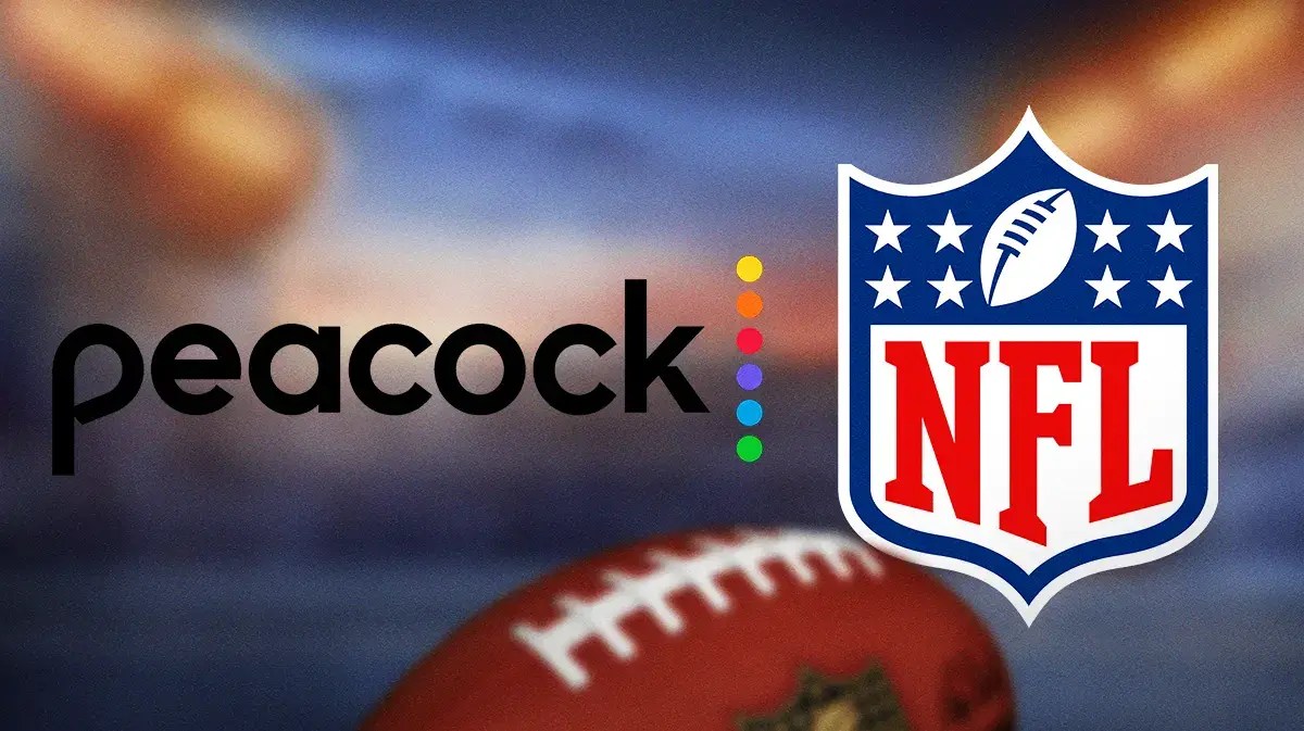Peacock and NFL logo with football.