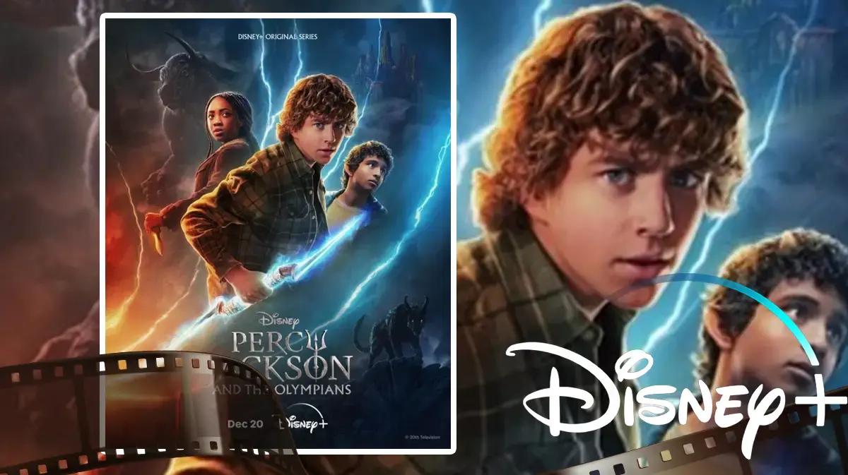 Percy Jackson and the Olympians poster with Disney+ logo.