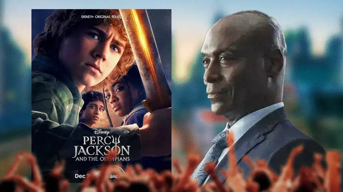 Percy Jackson and the Olympians Disney+ logo with Lance Reddick as Zeus.