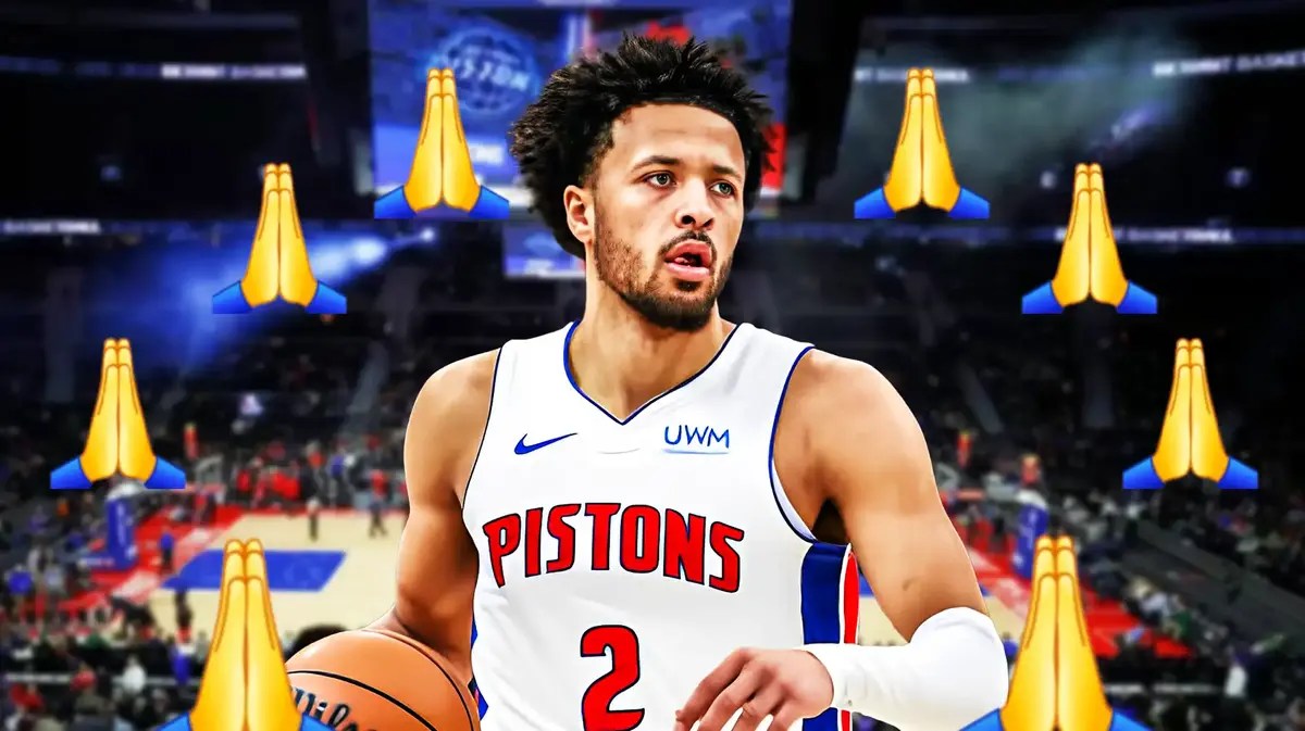 Cade Cunningham looking sad with plenty of prayer emojis in the background