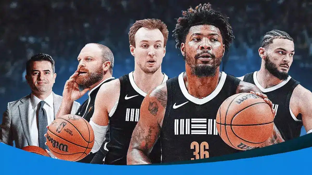 Grizzlies' Zach Kleiman, Taylor Jenkins, Luka Kennard, Marcus Smart and David Roddy