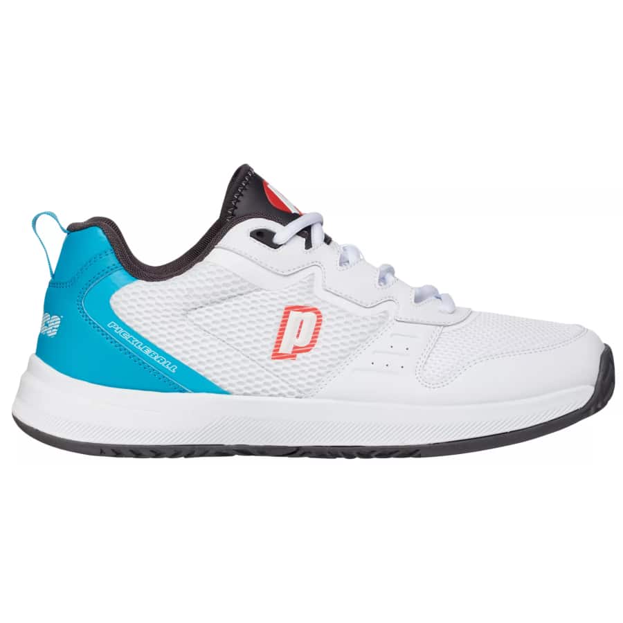 Prince Men's Prime Position Pickleball Shoes - White/Light Blue colorway on a white background.